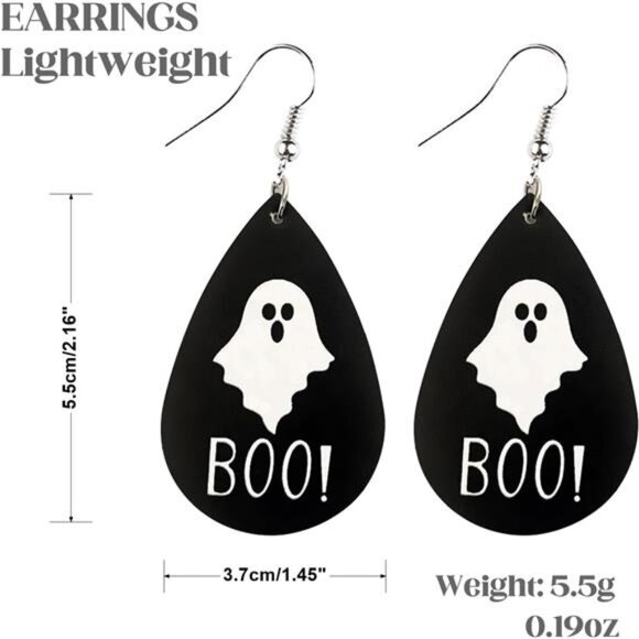 BOO Ghost Cute Halloween Earrings for Women Leather Horror Dangle Outfits - Picture 6 of 7